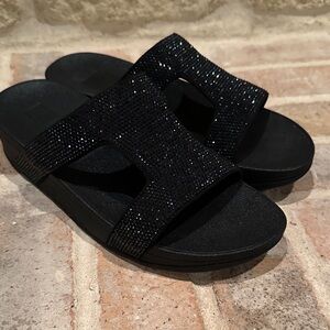 Fitflop Black Sparkle 7.5  Marli Slide Sandals NEW $110